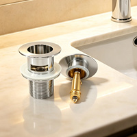 Vanne de vidange escamotable chromée pour lavabo avec trop-plein, en laiton et acier inoxydable, type clic-clac, 66 mm G1 1/4, anti-odeur