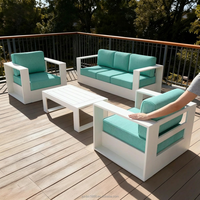 Ensemble de canapés d'extérieur modernes en aluminium blanc avec coussins turquoise, mobilier de jardin pour terrasse, résistant aux intempéries, groupe de sièges de style nordique pour resort