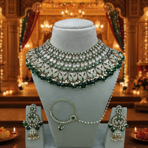 Parure de collier ras-du-cou, boucles d'oreilles et Maang Tikka en cuivre vintage plaqué rhodium et zircon, de luxe et de haute qualité, pour événements ethniques et anniversaires - Product Image 3