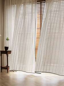 Pháp Linen Sheer Retro Đen bọc cạnh ánh sáng sang trọng chất lượng cao rèm cửa cho phòng khách - Product Image 2