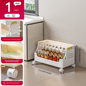 <span class=keywords><strong>Chariot</strong></span> à roulettes moderne à deux niveaux Support de cuisine domestique multicouche Panier de rangement en plastique mobile pour légumes et fruits - Product Image 6