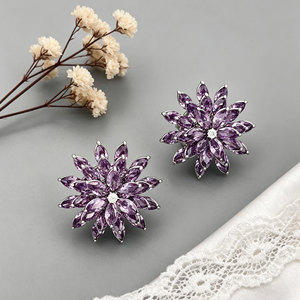 Purple Flower Stud <b>Earrings</b> With Micro Insert Zircon S925 Silver <b>Posts</b> Party Jewelry - Product Image 1