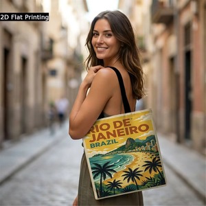 Vintage Rio <span class=keywords><strong>de</strong></span> Janeiro Brasilien Reise-Print Canvas-Tragetasche Retro Copacabana Strand Wiederverwendbare Einkaufstasche Schultertasche - Product Image 2