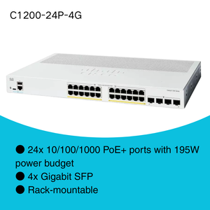 สำหรับ Catalyst 1200 C1200-24P-4G สวิตช์อัจฉริยะ L3 แบบติดตั้งบนแร็ค 24 พอร์ต 10/100/1000Base-T 4x10G SFP+ PoE+ รองรับ SNMP รับประกัน 1 ปี - Product Image 2