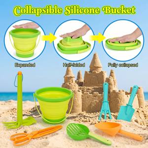 Ensemble <span class=keywords><strong>de</strong></span> 7 jouets <span class=keywords><strong>de</strong></span> <span class=keywords><strong>plage</strong></span> pour enfants, seau pliable en silicone, râteau à long manche, houe, pelle pour <span class=keywords><strong>l</strong></span>'été, jeux en plein air, bac à sable, neige - Product Image 2