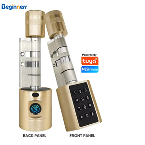 Serrure électronique cylindrique arabe/européenne dorée avec mode passage, déverrouillage à distance Wi-Fi, téléphone, NFC, Alexa, Google Home, sécurité et <span class=keywords><strong>clé</strong></span> de secours - Product Image 1