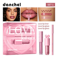 Kit Lèvres 3-en-1 avec Crayon à Lèvres, Gloss et Gloss Repulpant Longue Durée Hydratant – Coffret Cadeau 3 Couleurs