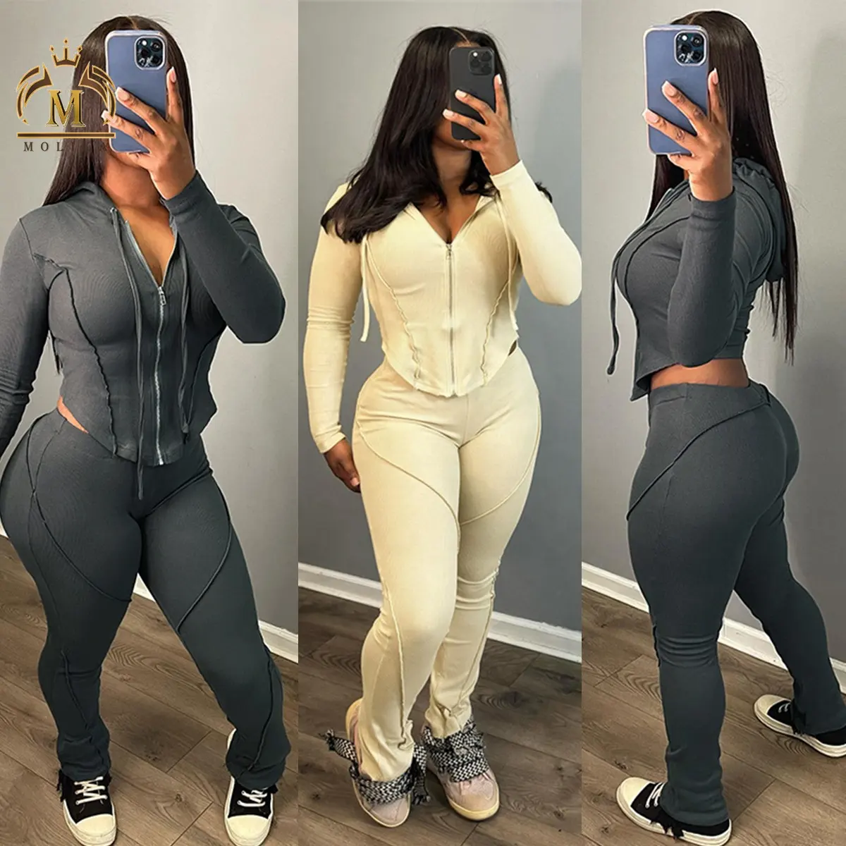 Custom Logo Spring Fall Women's Outfits Crop Top And Leggings Women Sets 2 Two Piece Pants Jogger Set For 2024 Women Clothing
