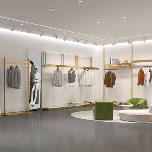 Exhibidor de Ropa para Hombre, Diseño Dorado, Mueble de Acero Inoxidable, Columna Superior de Pared, Estante Simple para Tienda de Ropa - Product Image 2