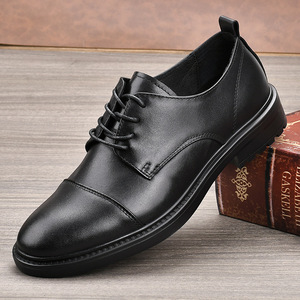 Chaussures habillées Oxford en cuir véritable noir, bout rond, à lacets, semelle en caoutchouc respirante, pour hommes, bureau, carrière, toutes saisons - Product Image 1