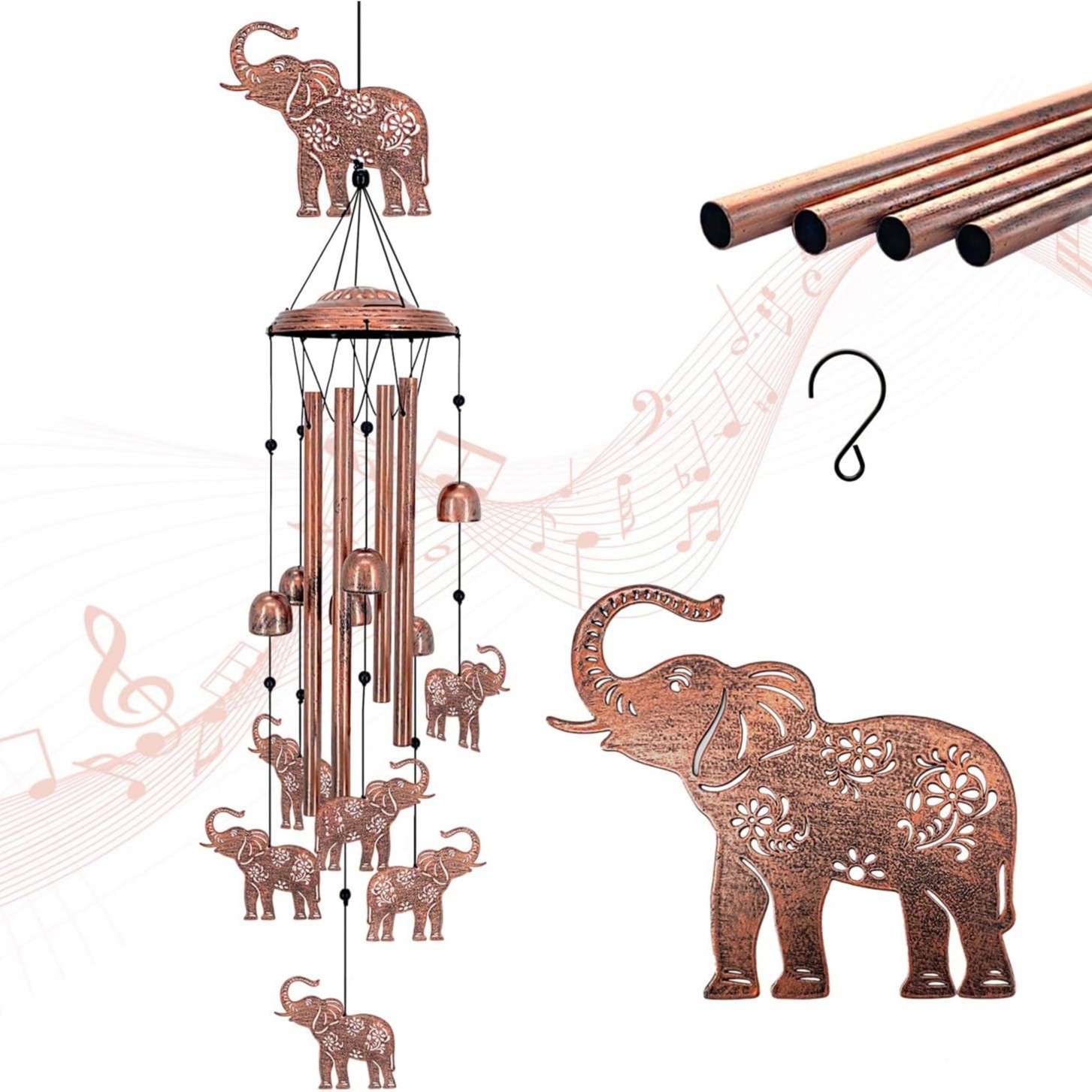 34 inch iron wind chimes-elephant