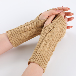 Guantes de punto torcido para mujer, calentadores de brazo blancos de invierno, mitones acrílicos de medio dedo, guantes de punto sin dedos - Product Image 4