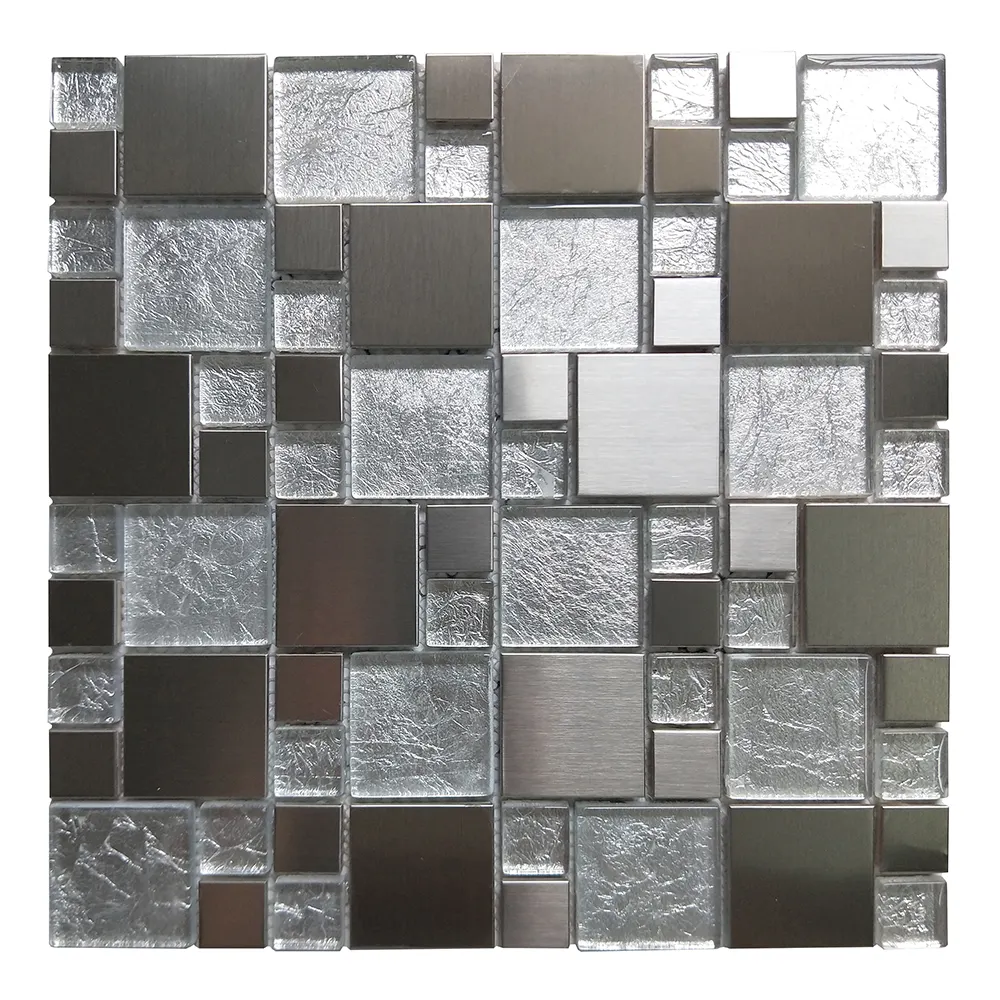 Mosaico di vetro sventato in oro bianco eccellente quadrato popolare europeo e piastrelle in metallo spazzolato per materiale da costruzione Backsplash da cucina