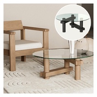 Table basse ronde minimaliste en verre avec base en bois massif pour petit appartement, salon, gain de place, mobilier de maison