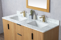 Meuble de salle de bain moderne 60 pouces avec double vasque, bois clair, autoportant