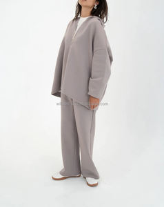 Completo Modesto a Tinta Unita per Donne Musulmane, Casual Autunnale, Elegante, Vestibilità Ampia, Traspirante, in Spandex/Cotone, <span class=keywords><strong>Giacca</strong></span> <span class=keywords><strong>e</strong></span> Pantaloni con Tasche, Comodo - Product Image 6