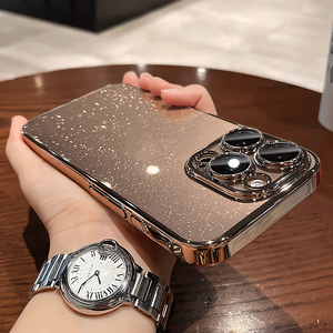 Placcato placcato trasparente Bling Glitter custodia per <span class=keywords><strong>iPhone</strong></span> 16 Pro Max 15 14 13 <span class=keywords><strong>11</strong></span> Cover trasparente antiurto - Product Image 1