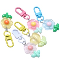 Gantungan Kunci Carabiner Bunga Tulip Transparan Berwarna Logam Resin Plastik Desain Kartun Cetak UV Modis DIY