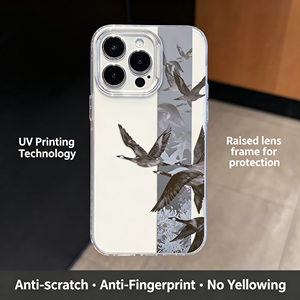 Coque transparente en TPU motif <span class=keywords><strong>oies</strong></span> volantes style aquarelle chinoise, antichoc pour iPhone 17 16 15 14 13 Pro Max - Product Image 4