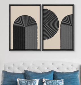Tableau mural 2 pièces, style Art déco noir et blanc, nature morte minimaliste, lignes texturées, arc-en-ciel, directement de l'usine - Product Image 2