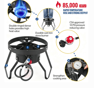 Réchaud au propane robuste de 85 000 BTU à brûleur unique avec régulateur de 10 PSI, réchaud extérieur en fonte pour le camping et la cuisson au four hollandais - Product Image 5