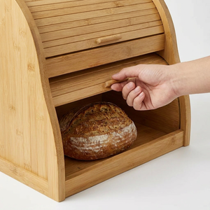 Boîte à <span class=keywords><strong>pain</strong></span> en bambou à double ouverture, côtés incurvés, deux niveaux, portes tambour, grande armoire de rangement alimentaire pour comptoir, Pro, Nouveau - Product Image 5