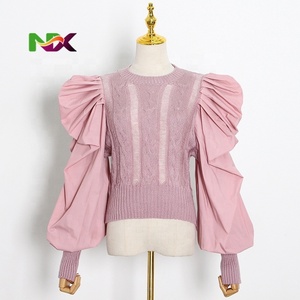 Blus Sweater Rajut Kasual Vintage Wanita dengan Kerah Bulat dan Lengan Raglan - Product Image 5