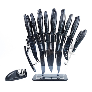 2023 vendita calda di colore nero in acciaio inossidabile 17 pezzi affilacoltelli da cucina formaggio <span class=keywords><strong>Pizza</strong></span> Chef <span class=keywords><strong>Set</strong></span> di <span class=keywords><strong>coltelli</strong></span> e supporto per lama in acrilico - Product Image 2