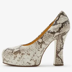 Neuer Trend OEM/ODM Factory Made Luxus Snake Print Leder Upper Chunky Block Heel Plattform Damen und Damen Pump Schuhe