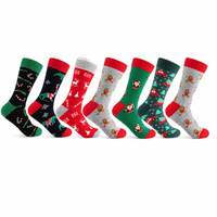 Chaussettes en coton jacquard de Noël 200N, chaussettes festives à motif Père Noël et rennes, chaussettes décontractées pour les fêtes, cadeau de Noël pour hommes adultes