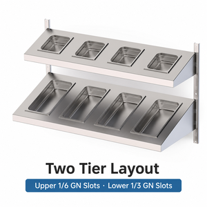 Estante de pared de doble nivel para bandejas GN, de acero inoxidable, para bandejas de 1/3 y 1/6, para línea de preparación de cocina comercial, suministro B2B - Product Image 1