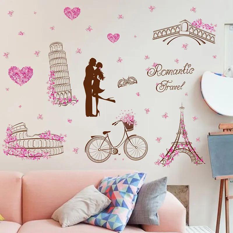 Paris Eiffel Tower Love Wall Sticker Art Vinyl Decal Mural Home Decor Removable Living Room TV Background Wall Stickers