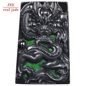 Jadeite Type a Natural BLACK Green Jadeite BLACK Jade Zodiac Dragon Brand Domineering Jade Pendant Pendant Men's and Women's - Product Image 1
