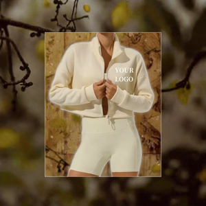 Veste de Yoga tricotée automne hiver pour femmes sweat à capuche zippé décontracté avec col coupe-vent pour Sports de plein air Fitness Logo sur le devant - Product Image 2