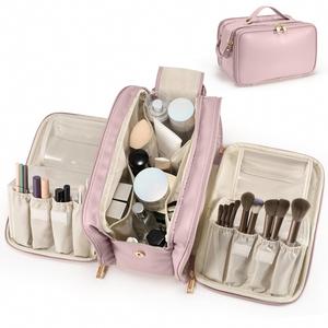 Travel Makeup Bag Large Capacity Cosmetic Organizer Opening Waterproof <b>Storage</b> <b>Toiletry</b> Bags Vertical Free-Standing Brush Holder - Product Image 1