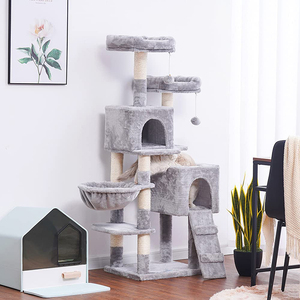 Árbol rascador <span class=keywords><strong>para</strong></span> <span class=keywords><strong>gatos</strong></span> <span class=keywords><strong>de</strong></span> felpa gris, alto, con poste rascador <span class=keywords><strong>de</strong></span> madera, hamaca y <span class=keywords><strong>casa</strong></span>, envío gratis desde fábrica en China - Product Image 4