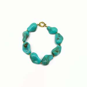 Fashion <b>Beaded</b> <b>Bracelet</b> Turquoise Stone PVD <b>Gold</b> Plating 316L Stainless Steel Sustainable Resistant Jewelry - Product Image 1