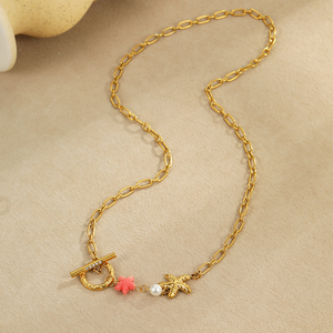 Joyería Hawaiana de verano para mujer, collar con cuentas de concha de cowire de estrella de mar de acero inoxidable, abalorios de caballito de mar, abeja, bisutería Bohemia - Product Image 4