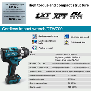 Llave de <span class=keywords><strong>Impacto</strong></span> Inalámbrica <span class=keywords><strong>Makita</strong></span> DTW700Z 18V LXT Sin Escobillas, 1000Nm de Alto Torque, XPT, 1/2 Pulgada, Herramienta Sola (Sin Batería) - Product Image 4