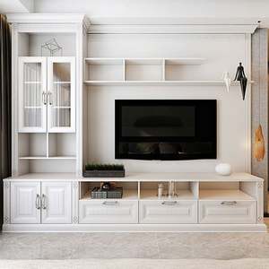 Meuble TV de salon moderne avec éclairage LED, unité murale de divertissement de luxe pour appartement et hôtel, en bois, 65 pouces et plus - Product Image 2