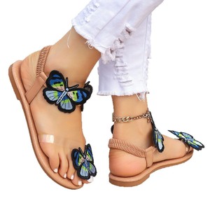 Women Embroidery Butterfly Flat <b>Sandals</b> Clear Strap <b>Elastic</b> Ankle Strap Summer Beach Open Toe Footwear - Product Image 5