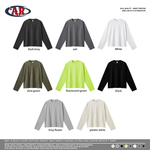 เสื้อยืดสตรีทแวร์ผู้ชาย แขนยาวทรงบ็อกซี่ ตัดสั้น ผ้าคอตตอน 100% 235GSM รับสกรีนโลโก้ตามสั่ง ขายส่ง - Product Image 6