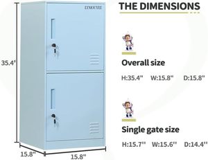 <span class=keywords><strong>Casier</strong></span> de rangement vertical en métal à 2 portes, empilable, dispositif anti-chute, conception verrouillable, compartimenté pour la chambre à coucher - Product Image 3