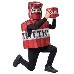 Costume Minecraft TNT Bomb pour enfants, tenue de cosplay blocs, performance Halloween, combinaison noire - Product Image 1