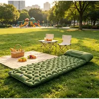 Matelas de camping gonflable portable avec oreiller, gonflage rapide par pédale, tissu TPU épaissi résistant à l'usure