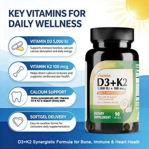 Cápsulas Blandas de Vitamina D3+K2, 2000 UI D3 + 100mcg K2, Base de Aceite de Coco Virgen, 90 Cápsulas Blandas, Suplemento Dietético - Product Image 3