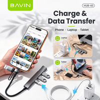 BAVIN Hub USB C 5-en-1 43 60W PD Station de charge 2-en-1 Type C USB A Adaptateur en aluminium 5 Gbps pour ordinateur portable, tablette, smartphone, PC