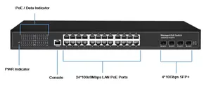 Hotsale 24 Port Giga Poe Switch 4port 10gb Sfp Uplink L2 L3 Static Managed Switch 1U Rack-mount
