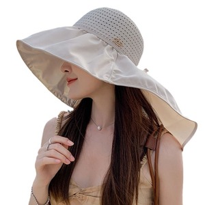 Nouveau noir en plastique femmes seau chapeau grand bord creux mode loisirs de plein air plage soleil chapeau coupe-vent <span class=keywords><strong>Cape</strong></span> fait visage Look - Product Image 1