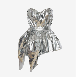<span class=keywords><strong>Robe</strong></span> femme, <span class=keywords><strong>Bustier</strong></span> péplum, argent, col en cœur, mini, slim, tenue de fête, nouvelle collection - Product Image 2